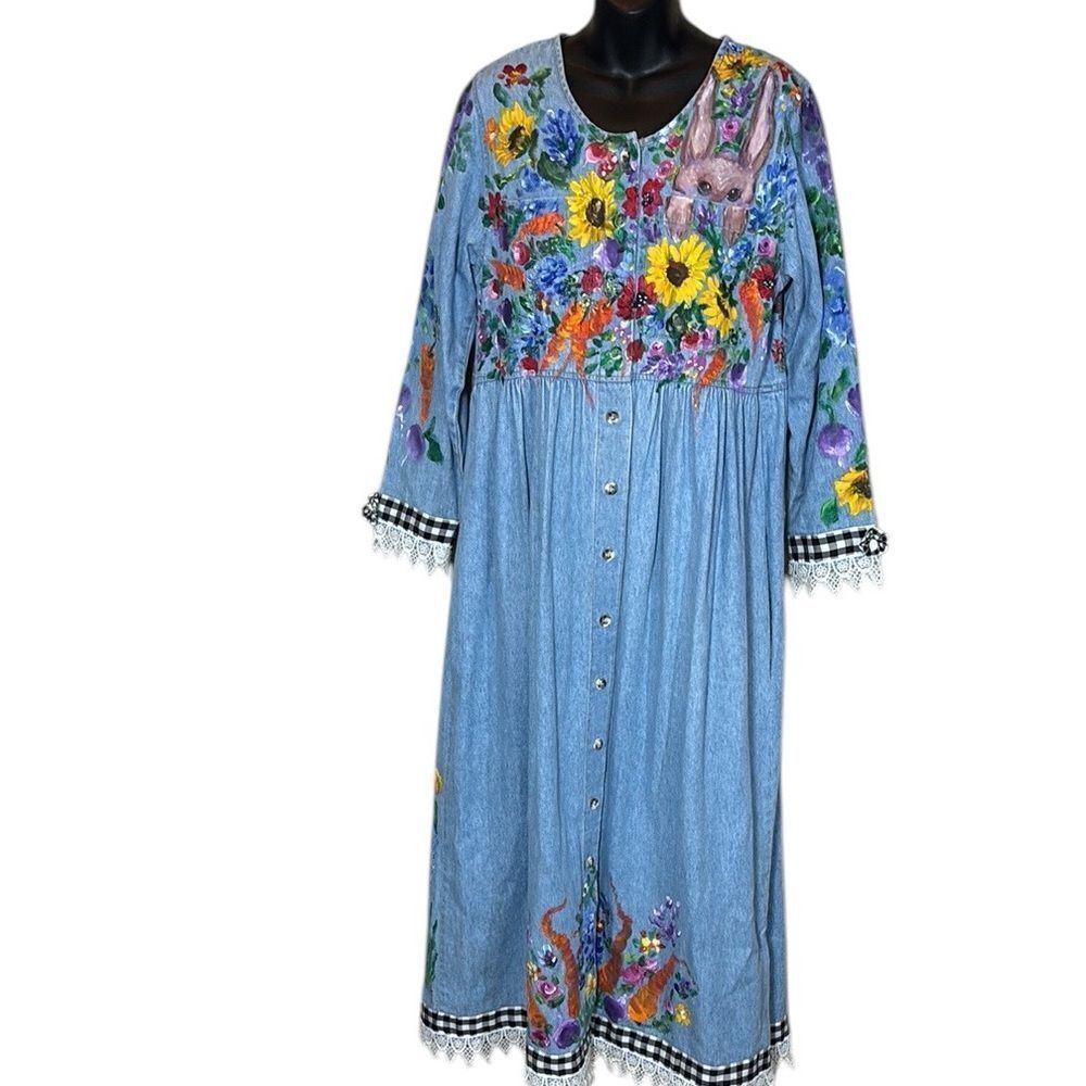 Sun belt denim vintage maxi hand painted prairiecore cottagecore maxi dress